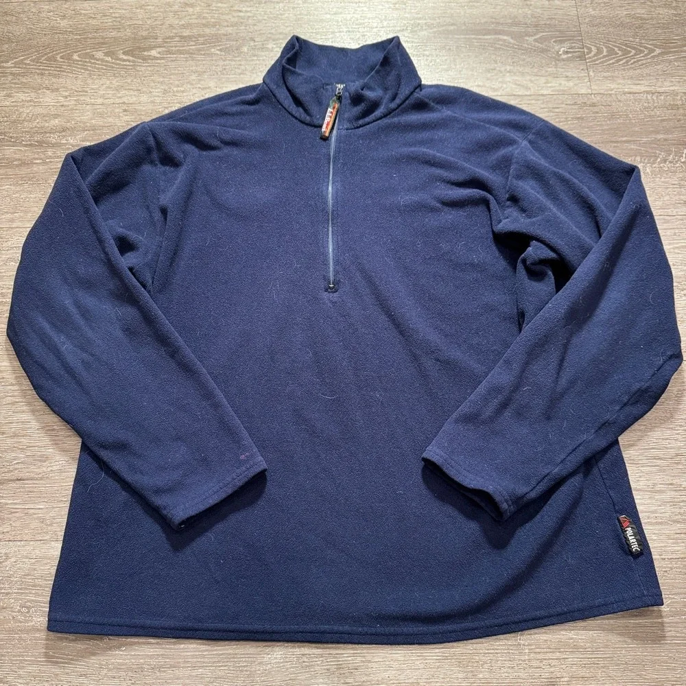 Vintage‎ LL Bean Jacket Mens Large Blue Fleece 1/4 Zip Polartec Outdoor Sweater